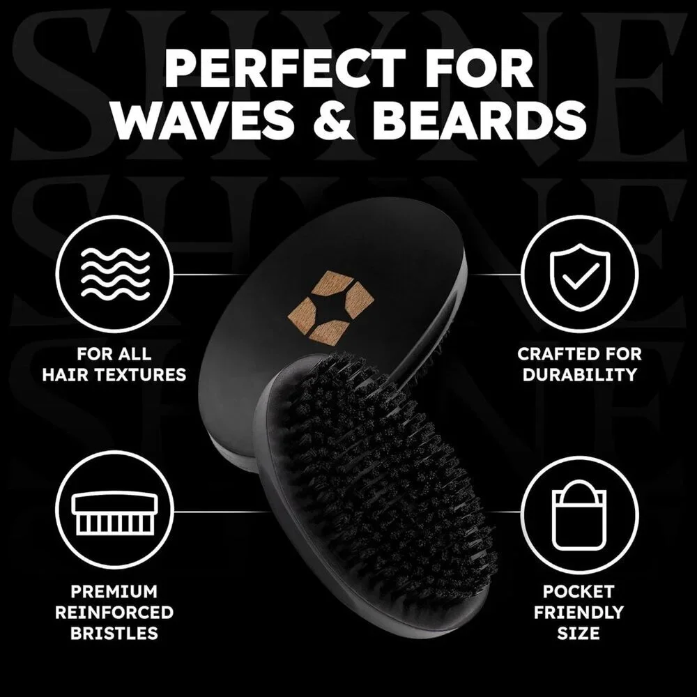 Hard Curved Hairbrush Nylon Bristles for Waves and Beards Men’s Grooming
